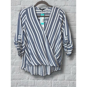 West Kei Women’s Small Allan Surplice Rolltab High Low Blouse Corporate Chic NWT